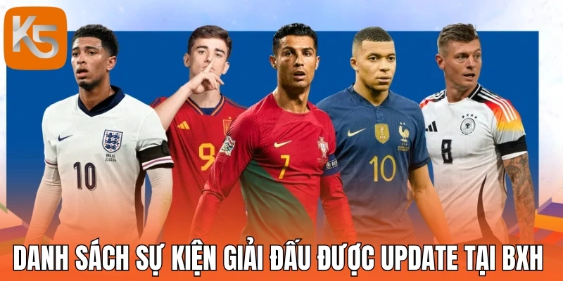 Danh sách sự kiện giải đấu được update tại BXH 